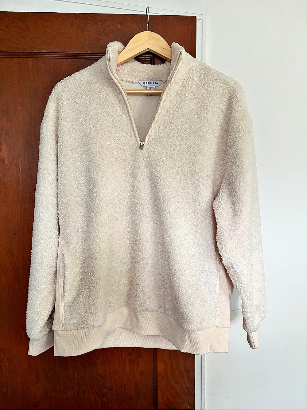 Athleta Talus Sherpa Half-Zip Pullover Cream Medium